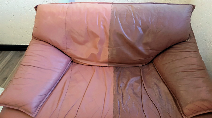 leather couch before & after cleaning